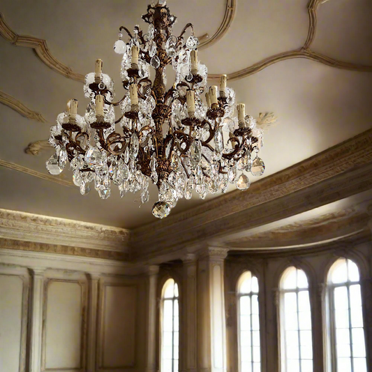 Huge Italian Bronze and Crystal Chandelier c.1890