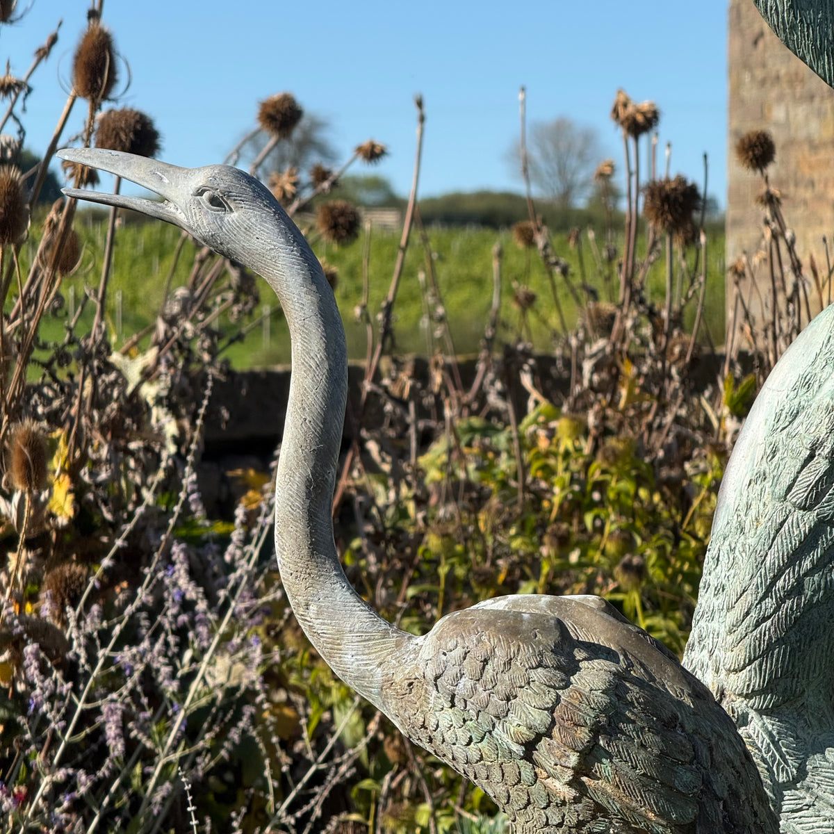 Set of Three Bronze Garden Cranes