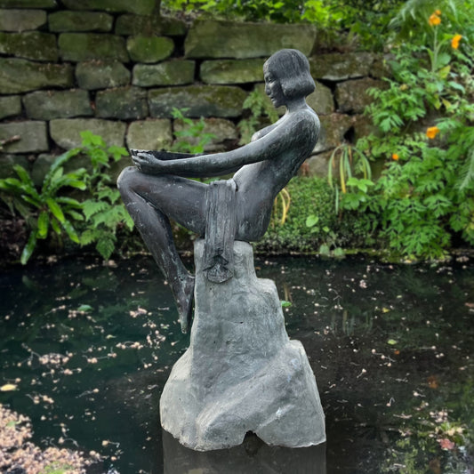 Art Deco Seated Female Figure Lead Fountain