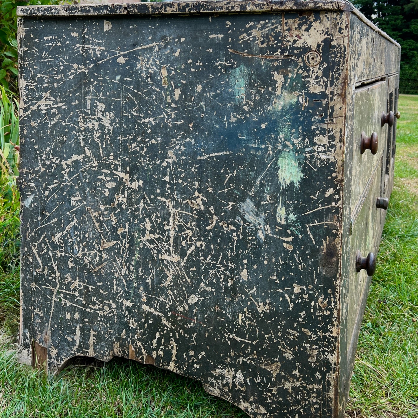 English Georgian Painted Pine Dresser Base from Grantley Hall, c.1760