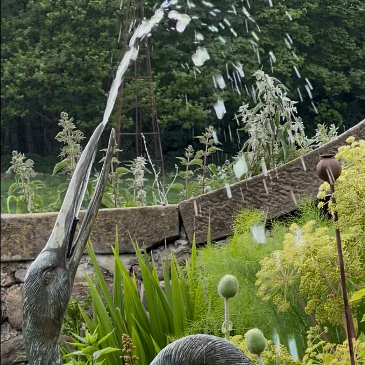 Pair of Meiji Style Bronze Garden Cranes with Fountain Spouts Mid 20th Century