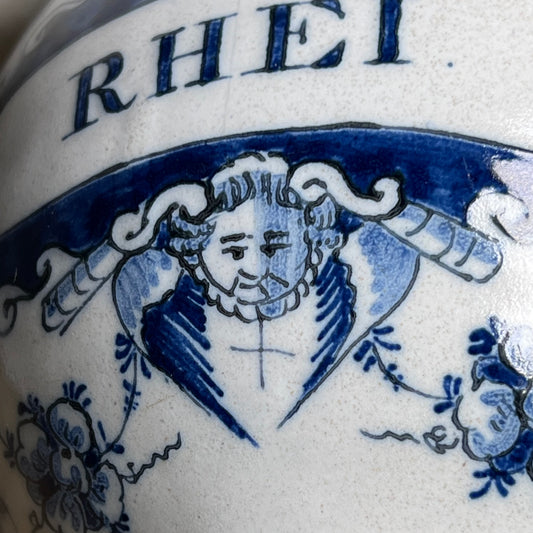 Pair of Dutch Delft Apothecary Syrup Jars, “Oxym. Simpl.” & “S. Rhei”, Mid-18th century (c.1730–1760)