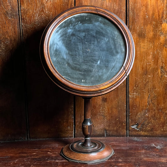 English Victorian Walnut Shaving Mirror with Octagonal Base, c.1850–1865