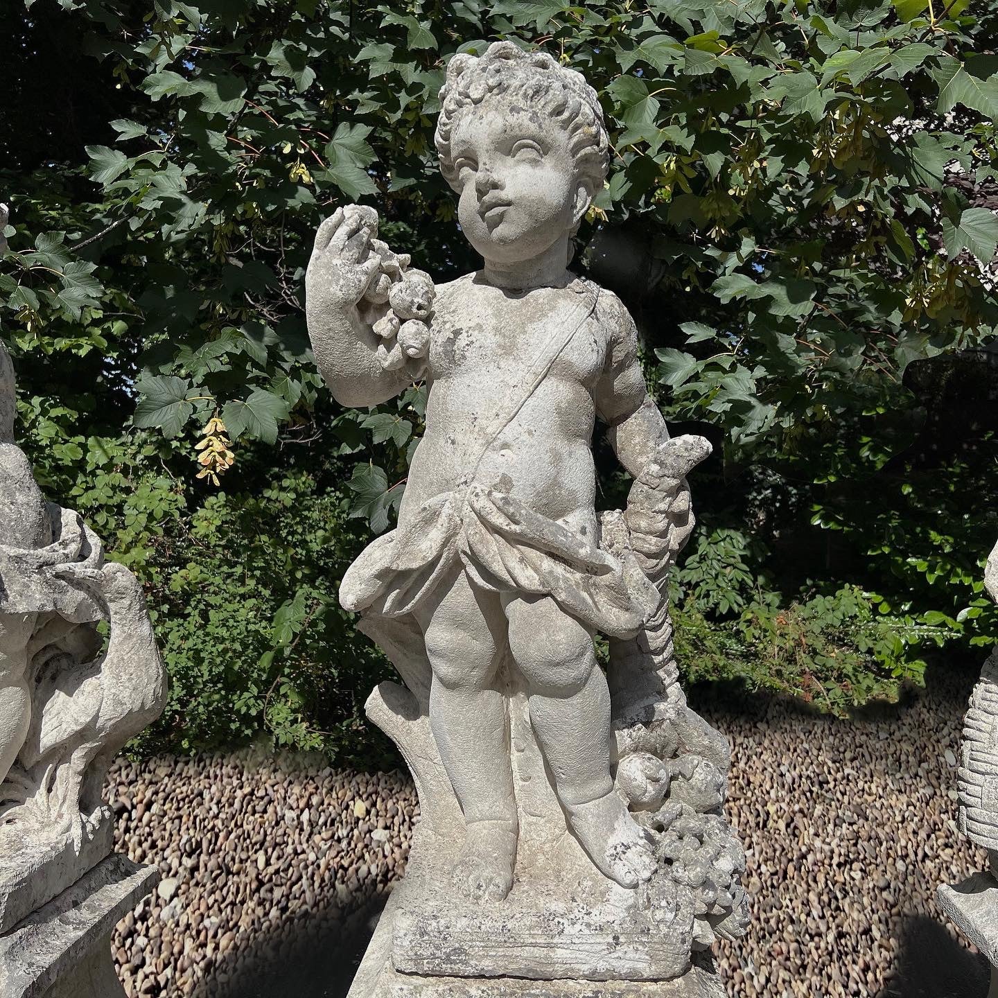 French Limestone Four Seasons Statues with Plinths c. Late 17th/Early 18th Century