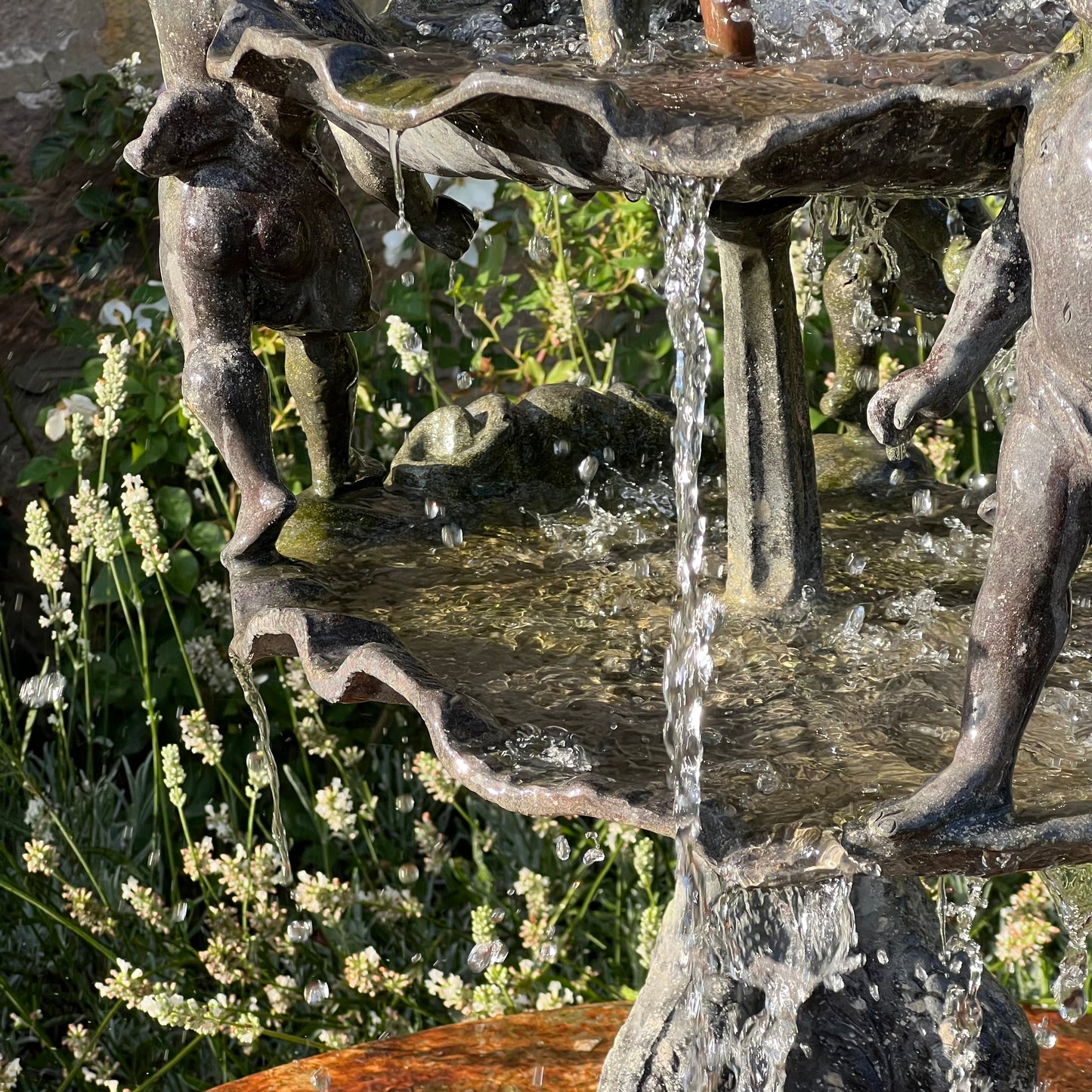 English Lead Garden Fountain with Cherub Figures, c.1920