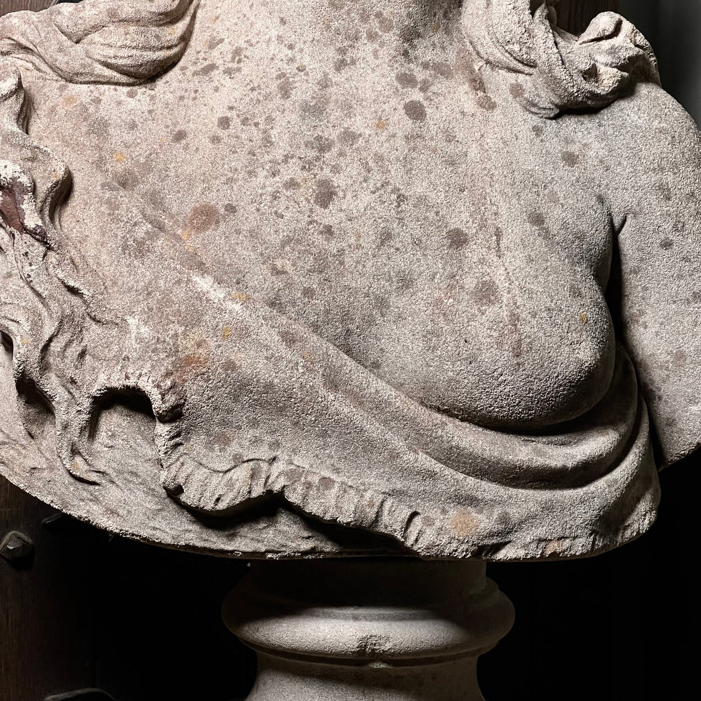 English Composite Stone Bust of Flora with Fluted Pedestal, Late 20th Century