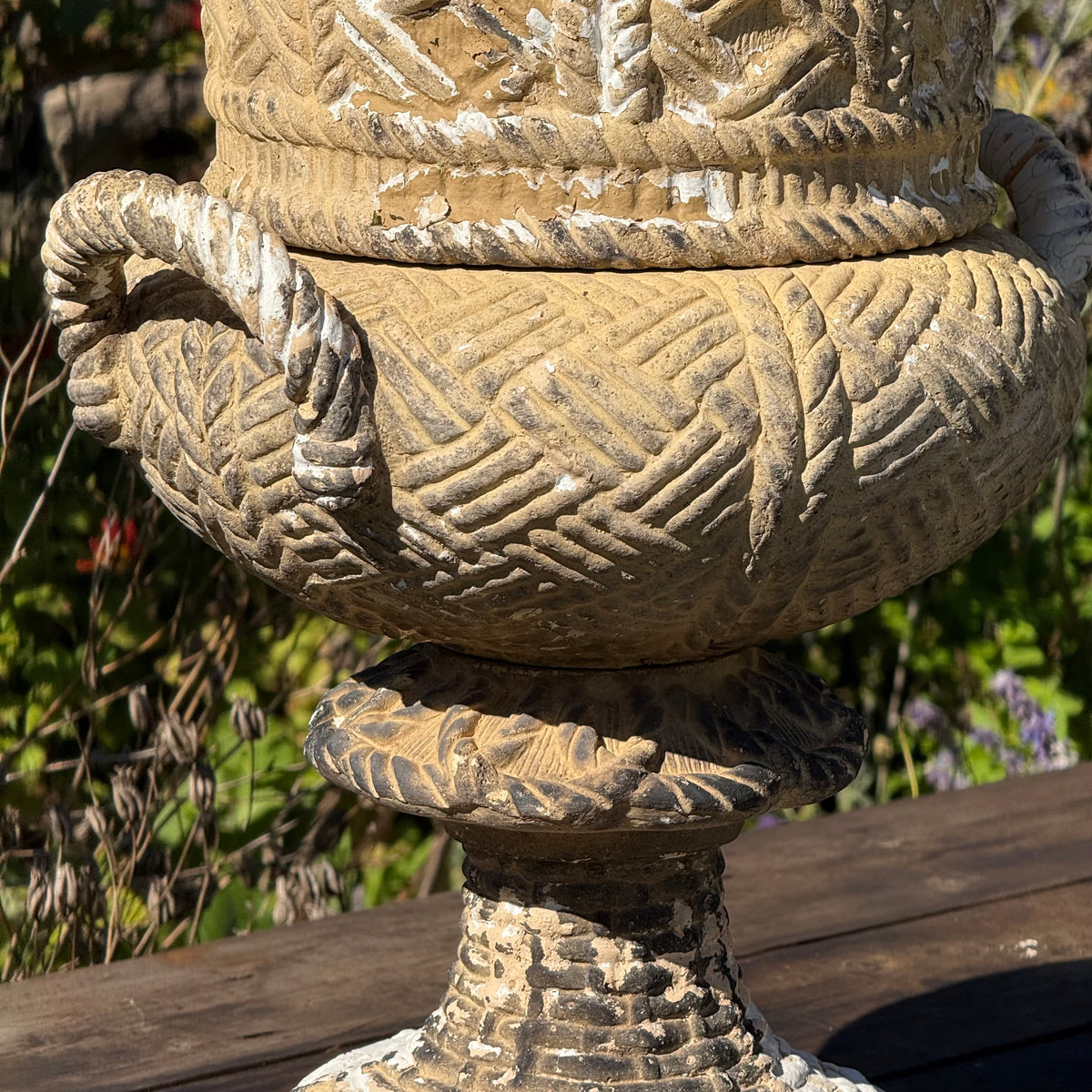 A Set of Four English Buff Terracotta Basket-Weave Garden Urns, c.1860–1880