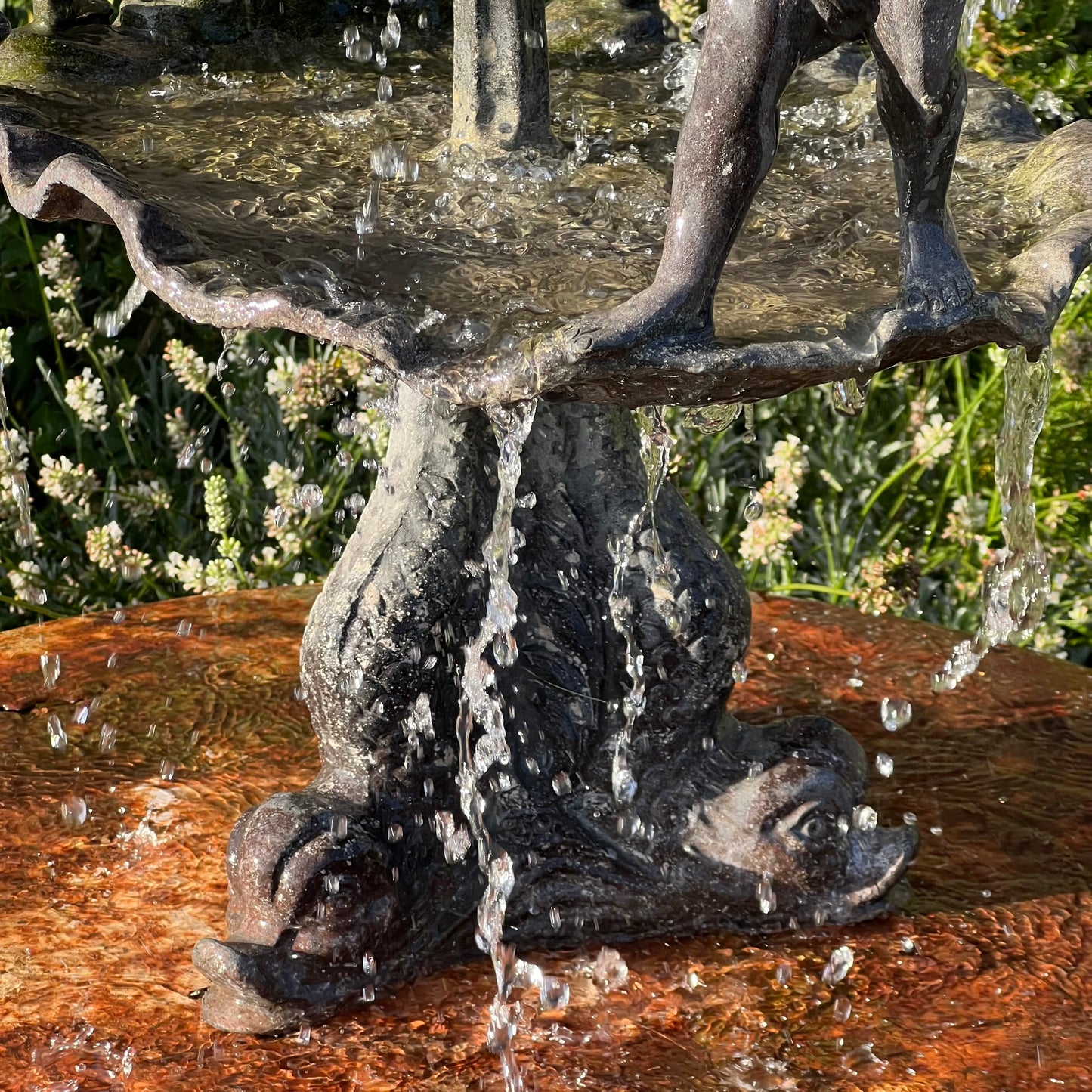 English Lead Garden Fountain with Cherub Figures, c.1920
