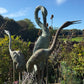 Set of Three Bronze Garden Cranes