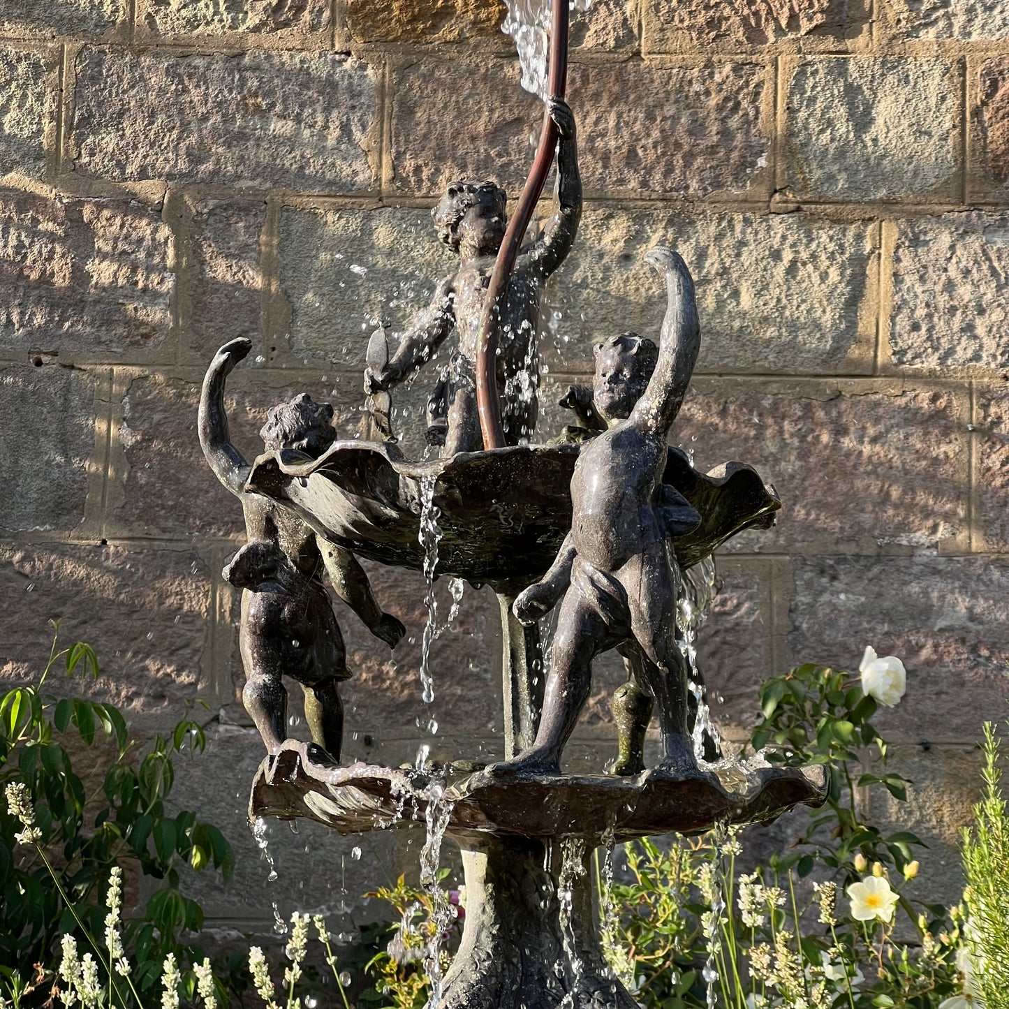English Lead Garden Fountain with Cherub Figures, c.1920