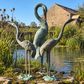 Set of Three Bronze Garden Cranes