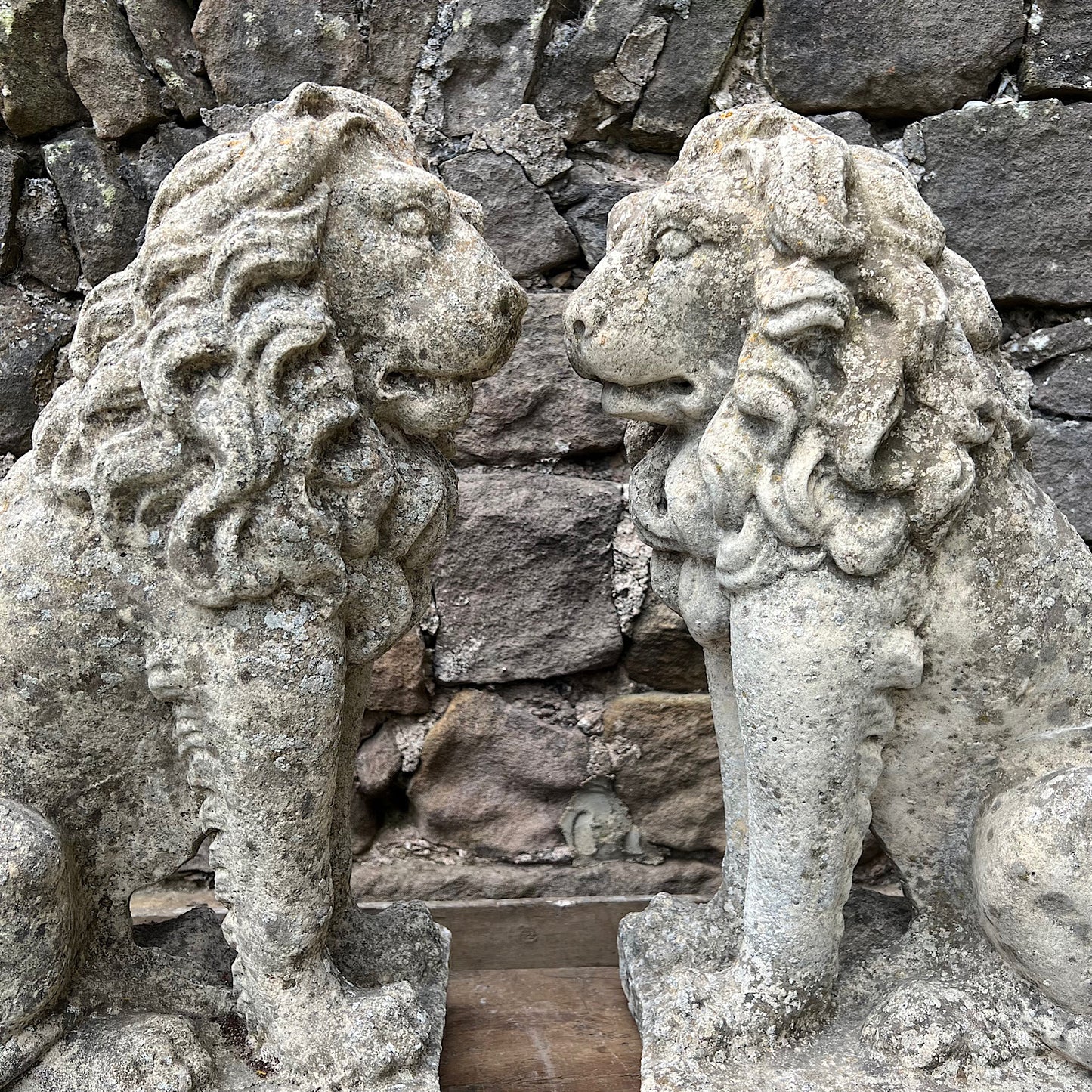 Stone Composite Lions Mid 20th Century