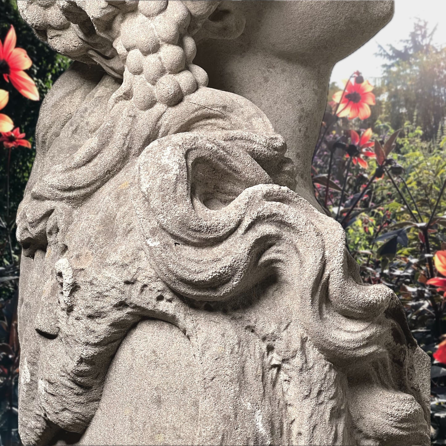 English Composite Stone Bust of Flora with Fluted Pedestal, Late 20th Century