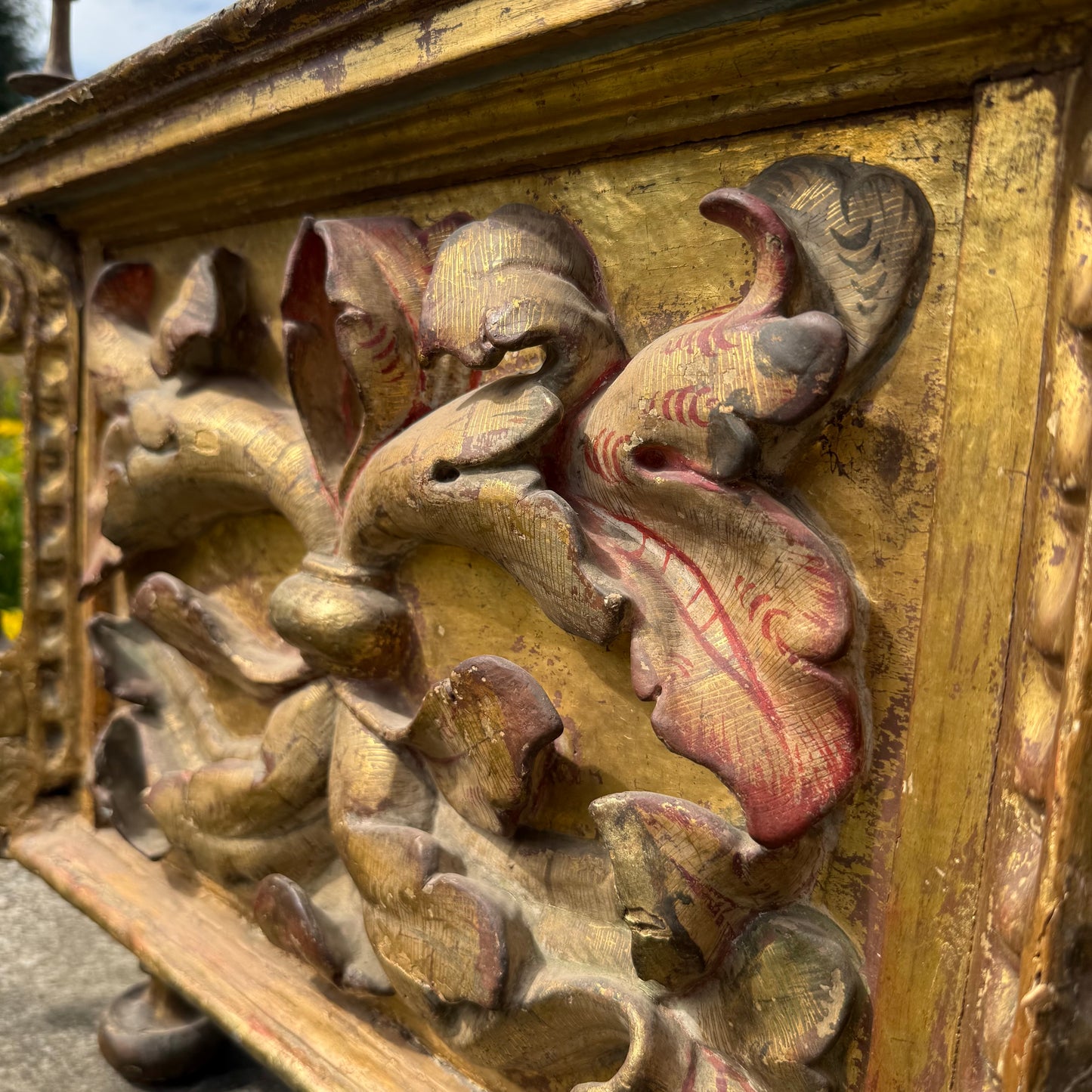 17th Century Italian Baroque Carved, Gilt & Polychrome Sarcophagus Form Reliquary Casket