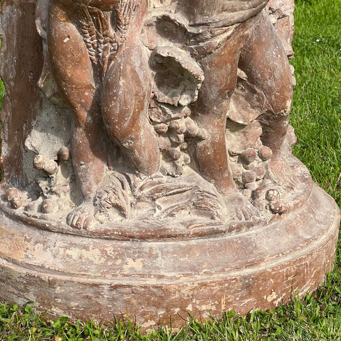 18th Century French Terracotta Putti Demi-Lune Table with Marble Top
