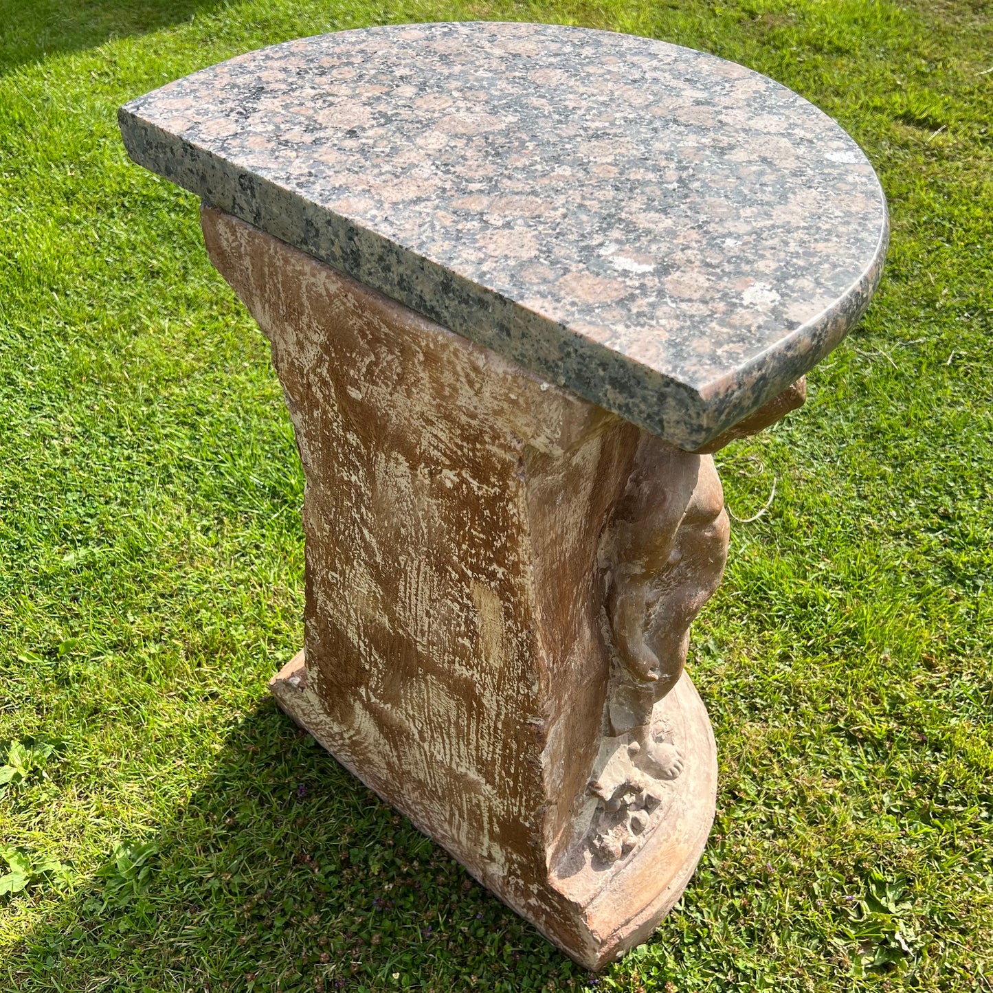 18th Century French Terracotta Putti Demi-Lune Table with Marble Top