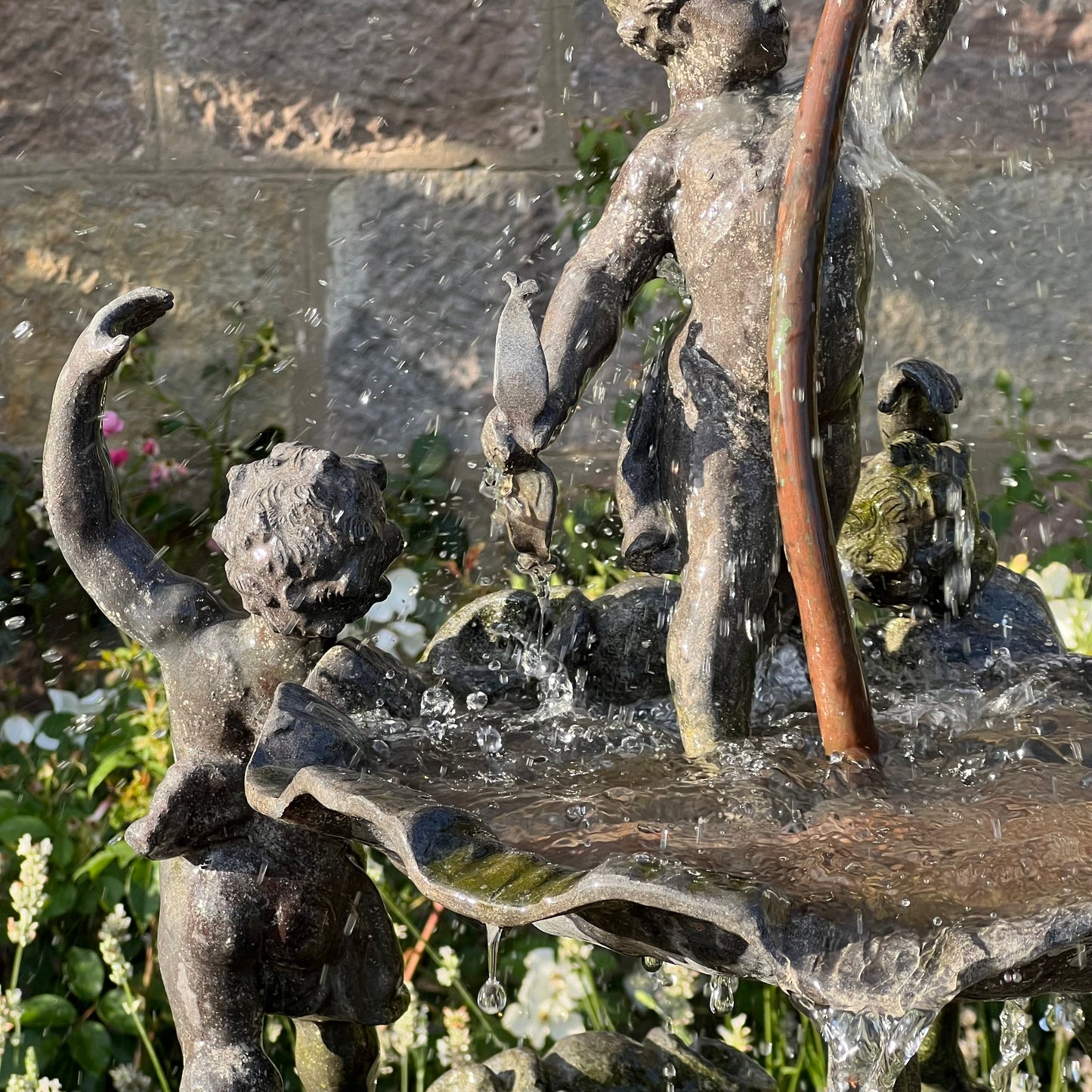 English Lead Garden Fountain with Cherub Figures, c.1920