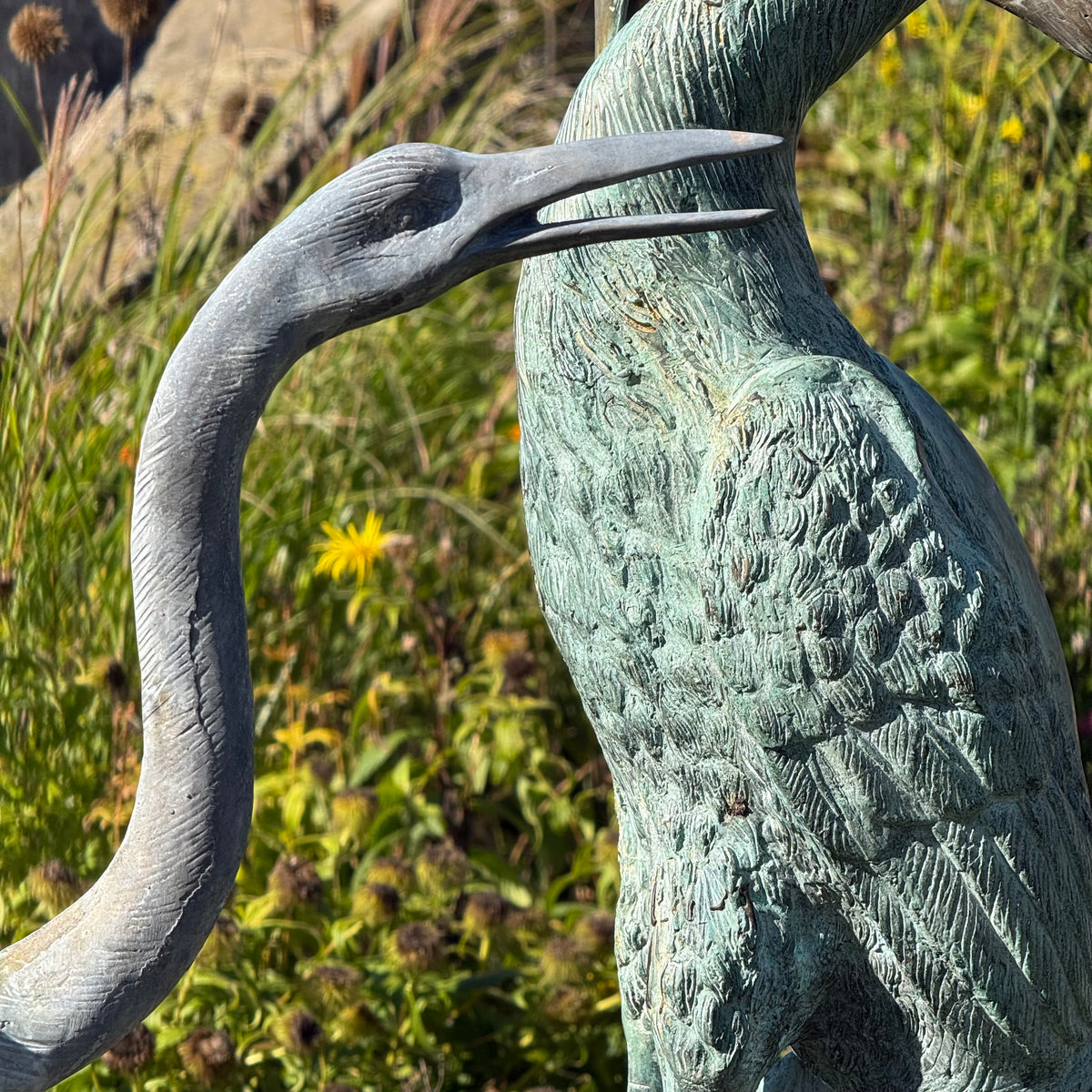 Set of Three Bronze Garden Cranes