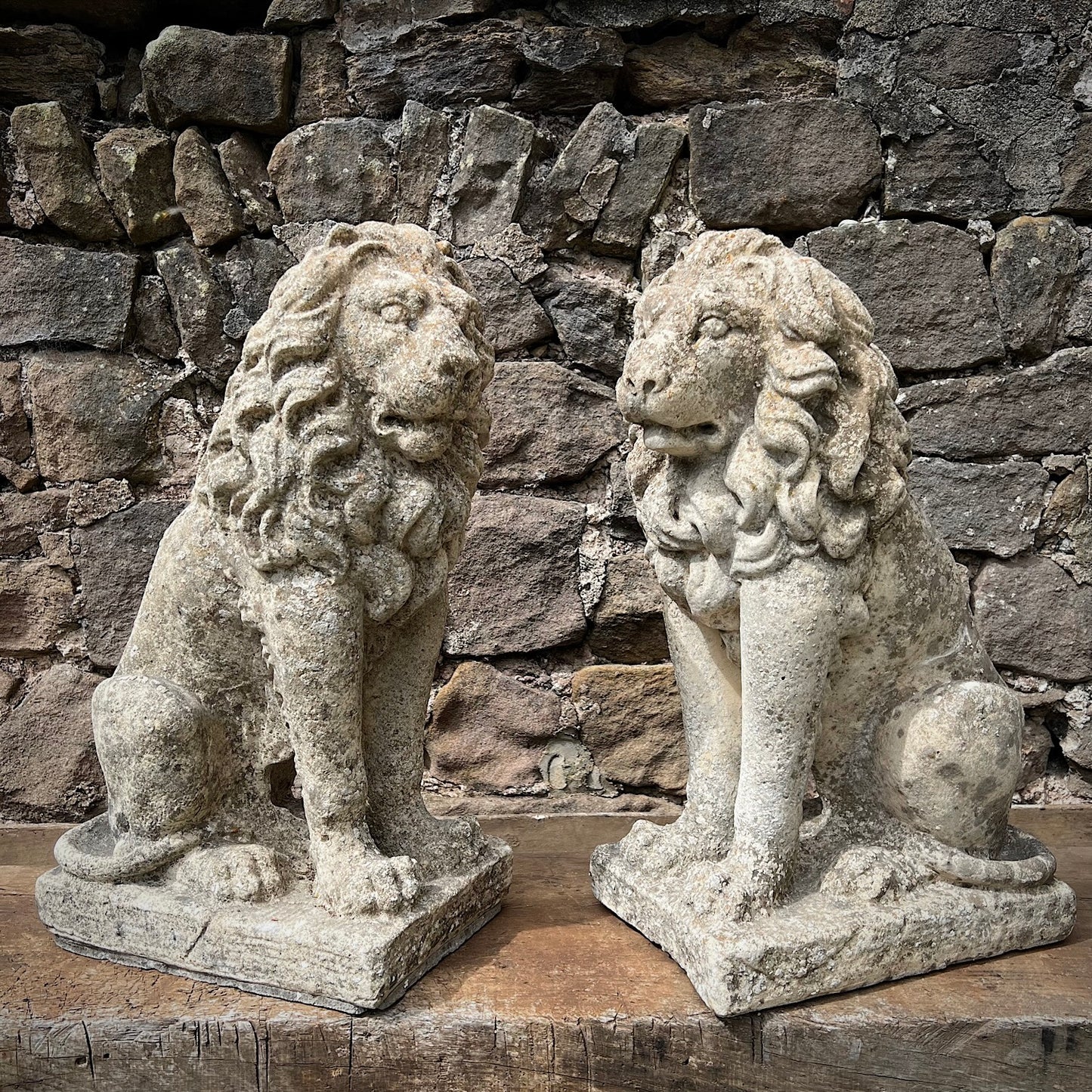 Stone Composite Lions Mid 20th Century