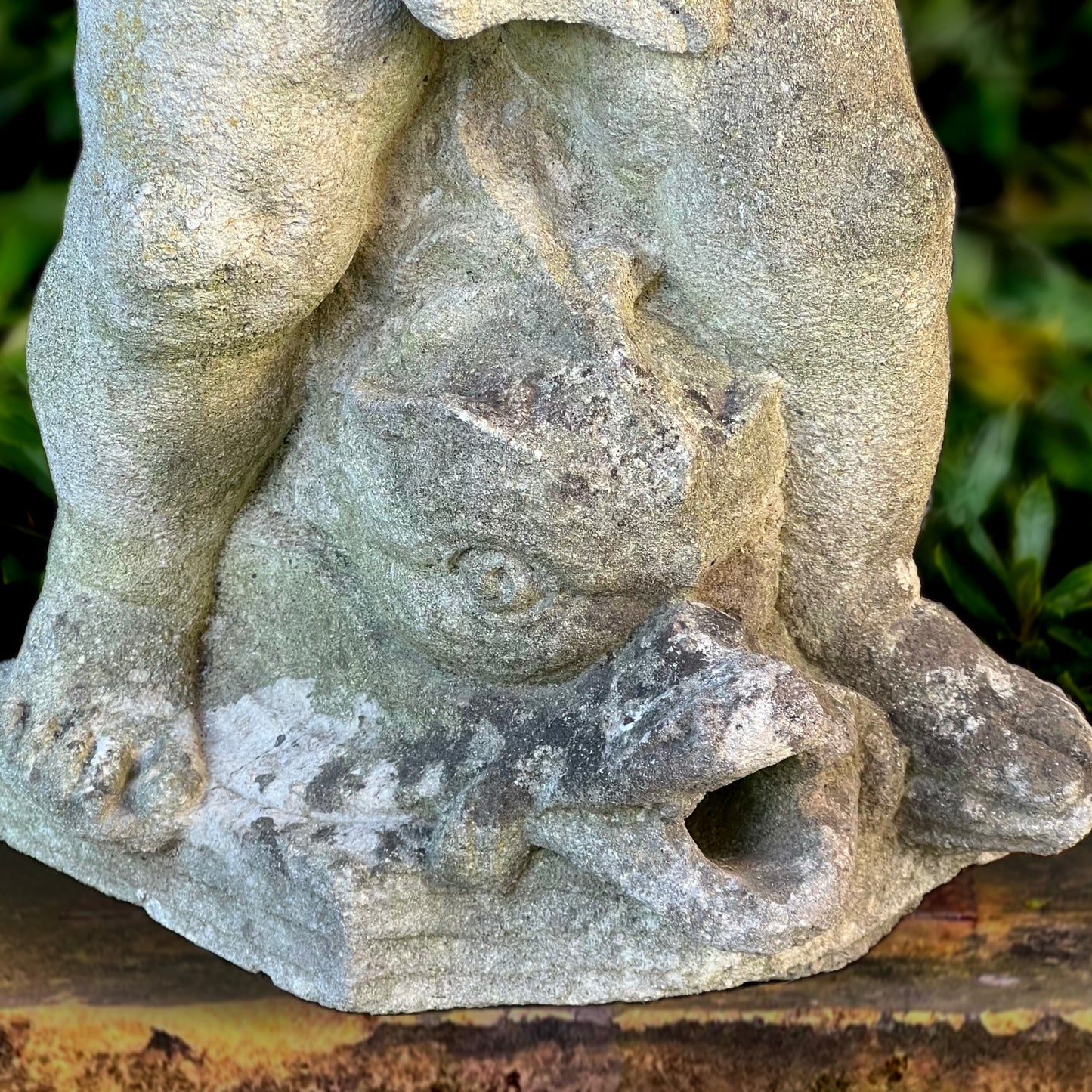 19th C. Italian Carved Stone Putti Fountain with Dolphin