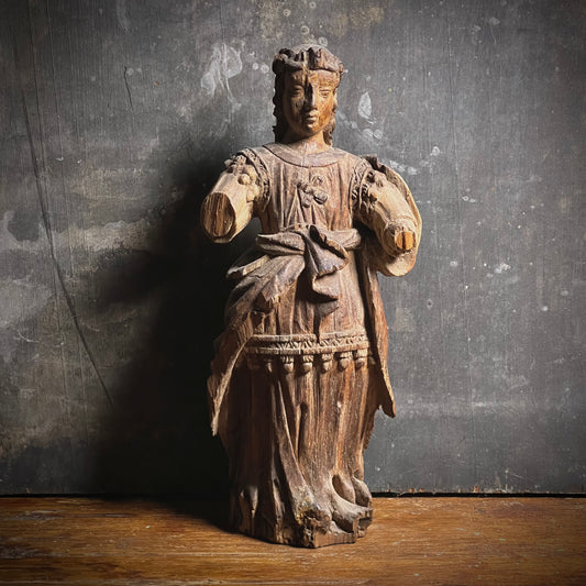 Late Gothic Carved Walnut Figure of a Crowned Female Saint, Southern Europe, 15th–Early 16th Century