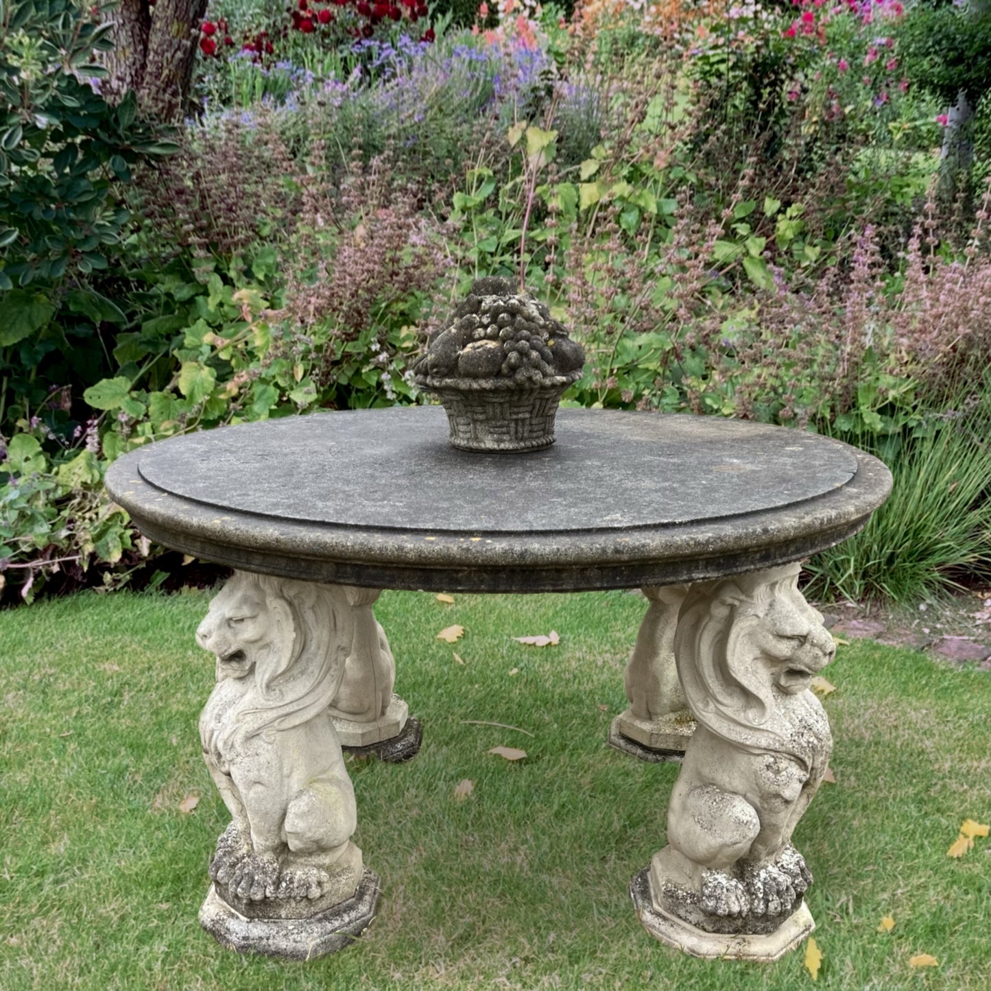 Composite Stone Table with Lion Supports