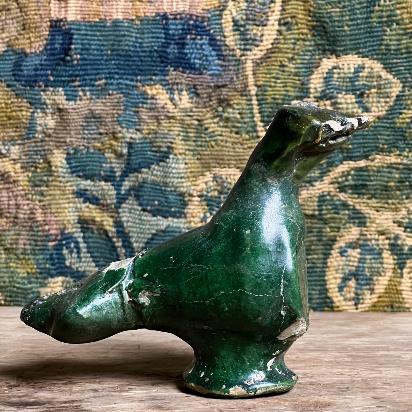 An Early Islamic Green-Glazed Pottery Oil Lamp in the Form of a Bird, Syria (Bilād al-Shām), 8th–9th century