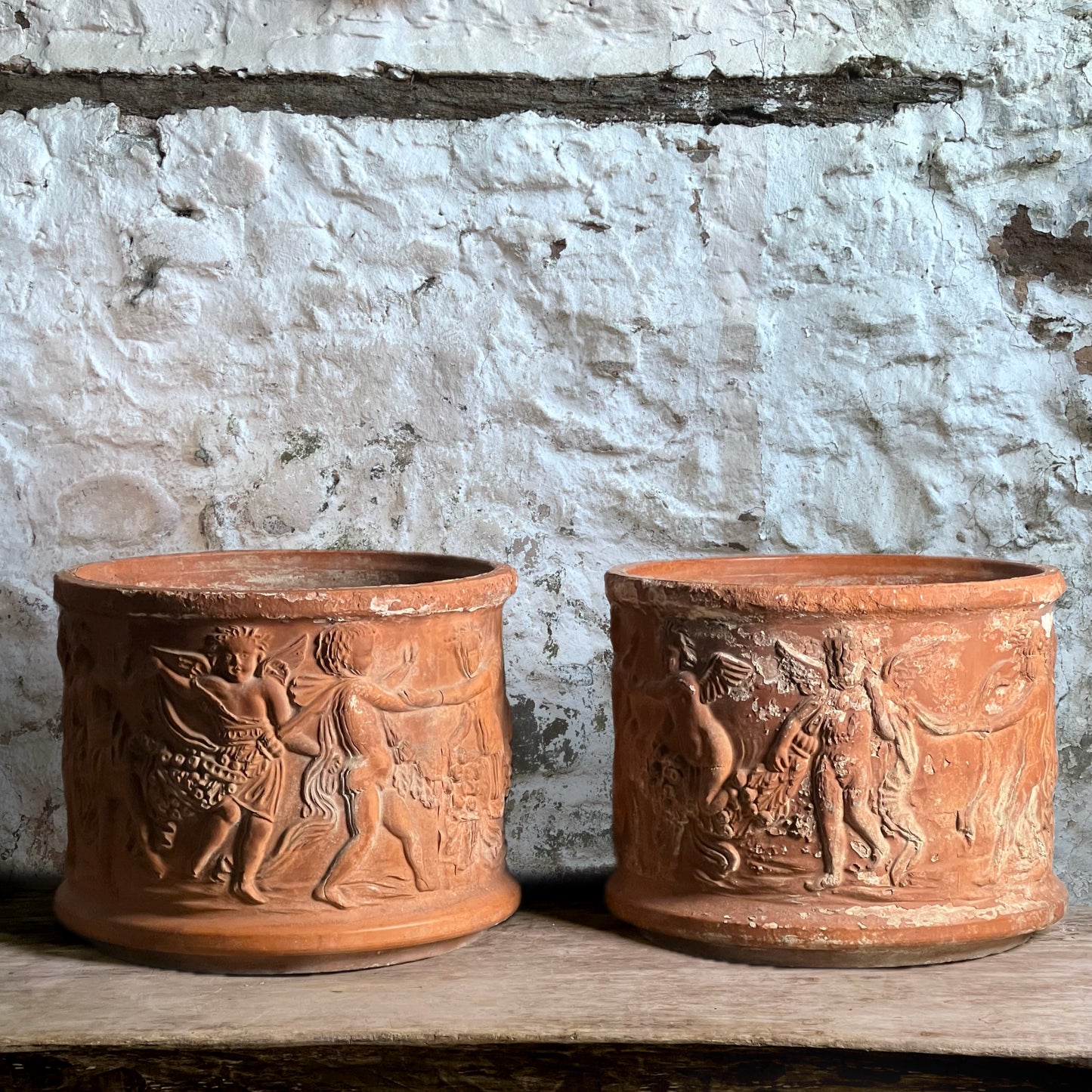 Pair of Italian Terracotta Dancing Cherub Planters Early/Mid 20th Century