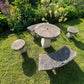 Vintage Composite Stone Garden Table, Bench & Stool Dining Set