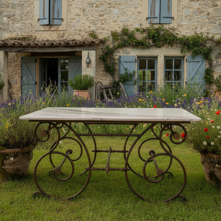 Rare Oversized French Patisserie Table with San Marino Venato Marble Top c.1880