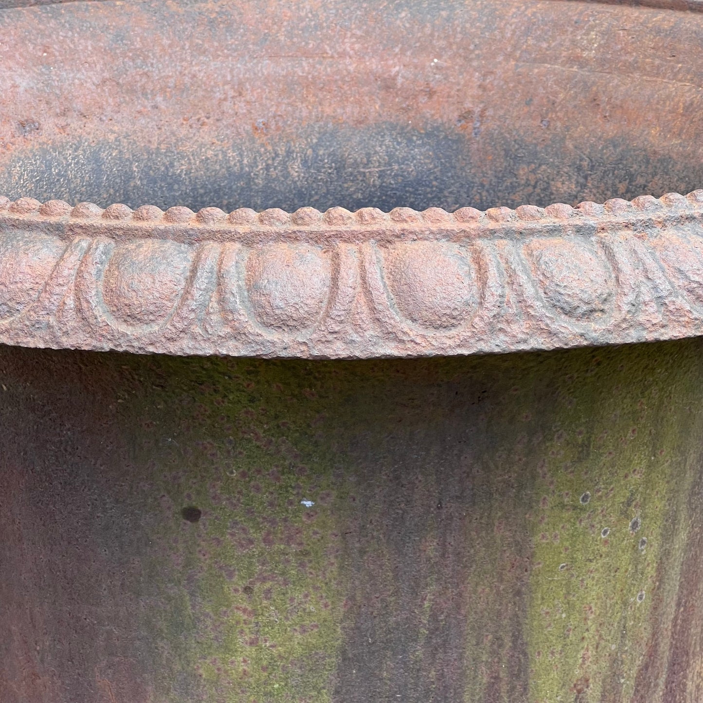 Monumental Pair of Cast Iron Campana Garden Urns, Late 20th Century