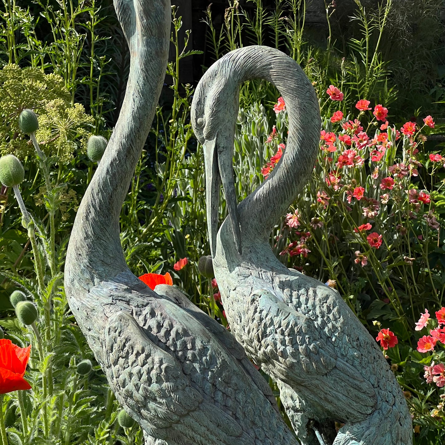 Pair of Meiji Style Bronze Garden Cranes with Fountain Spouts Mid 20th Century
