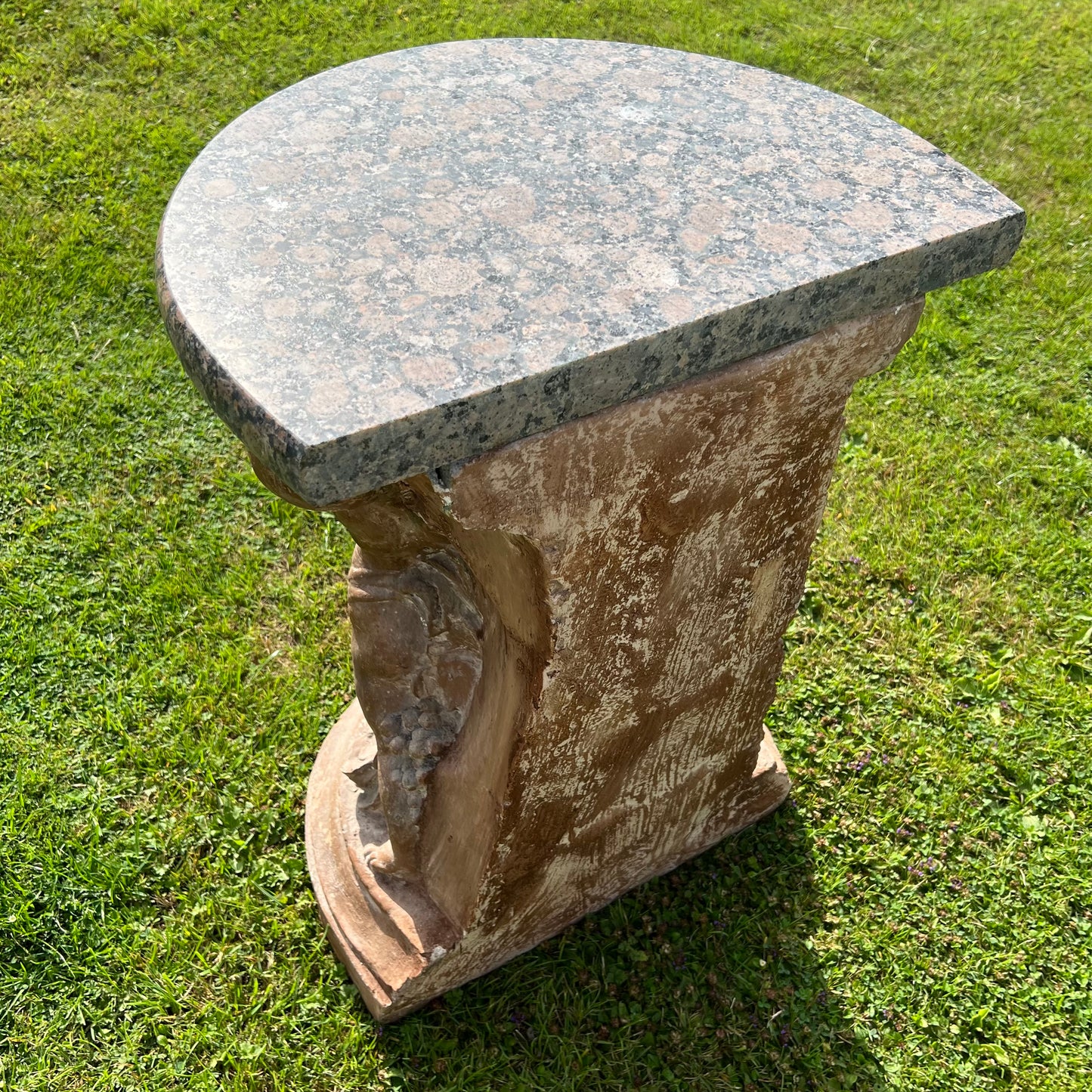 18th Century French Terracotta Putti Demi-Lune Table with Marble Top