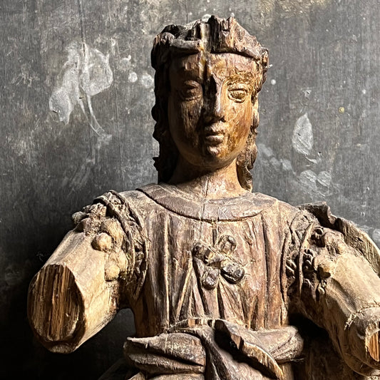 Late Gothic Carved Walnut Figure of a Crowned Female Saint, Southern Europe, 15th–Early 16th Century