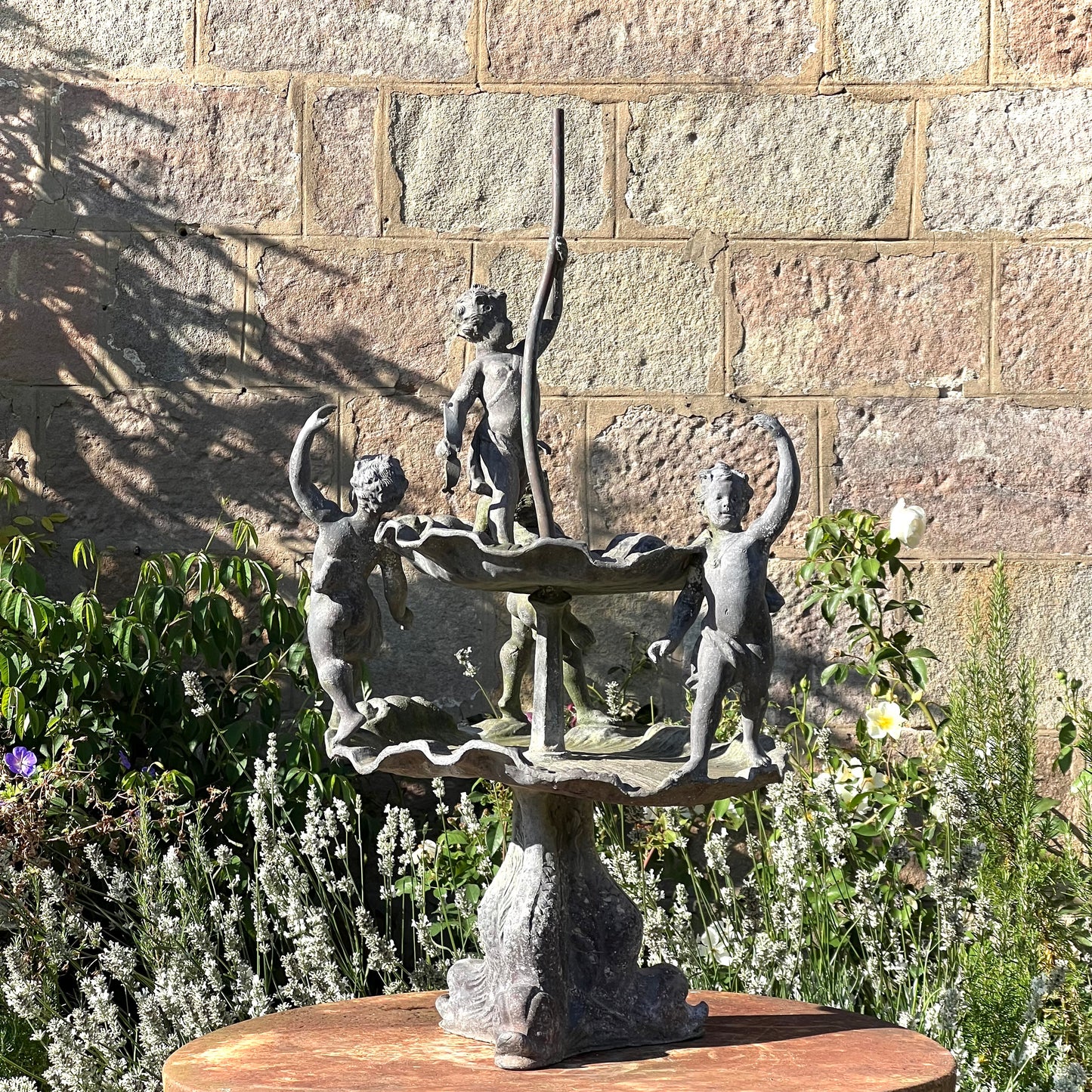 English Lead Garden Fountain with Cherub Figures, c.1920