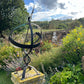 Wrought Iron Armillary Sphere upon English Carved Stone Column