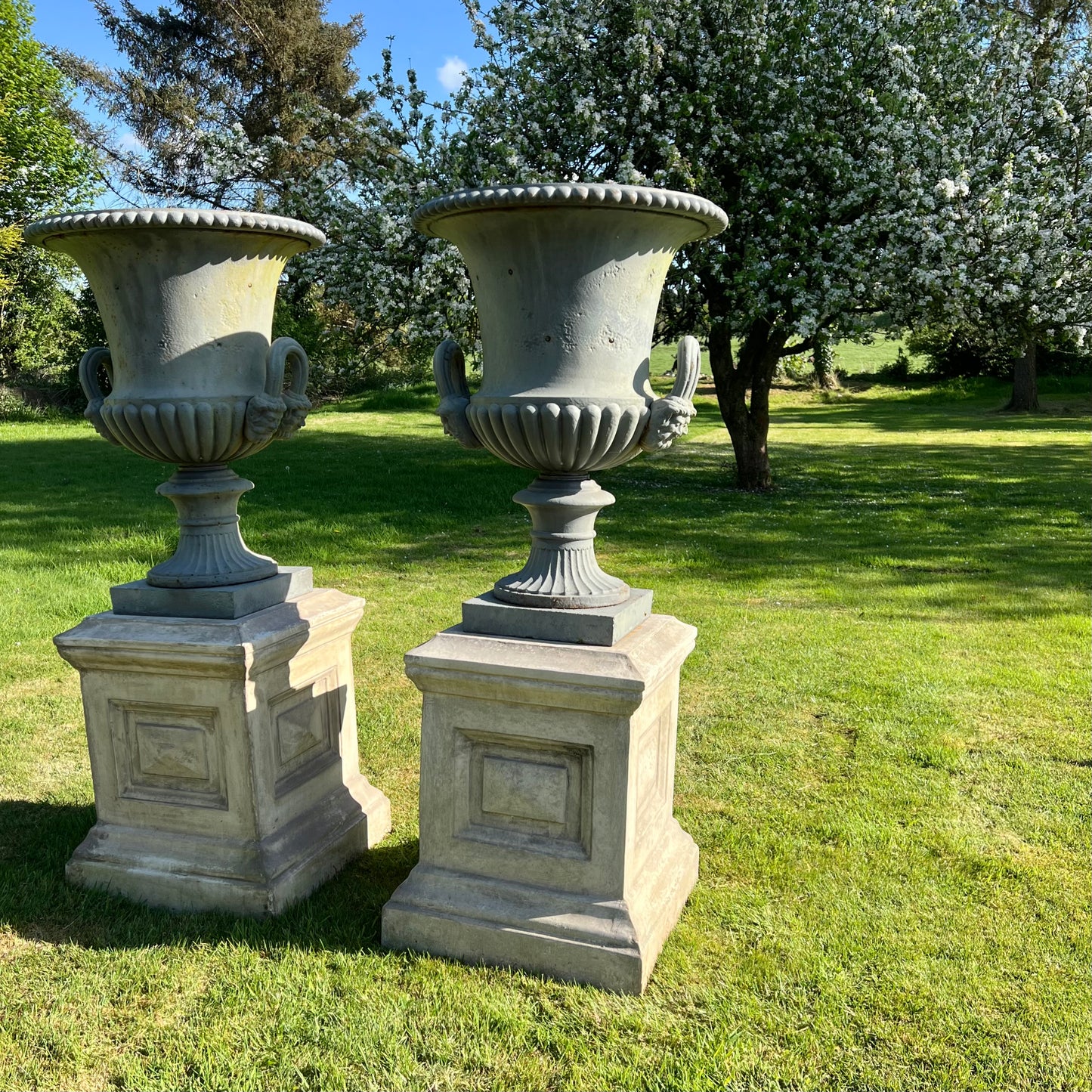 Grand Scale Pair of Handyside Campana Urns & Plinths c.1880