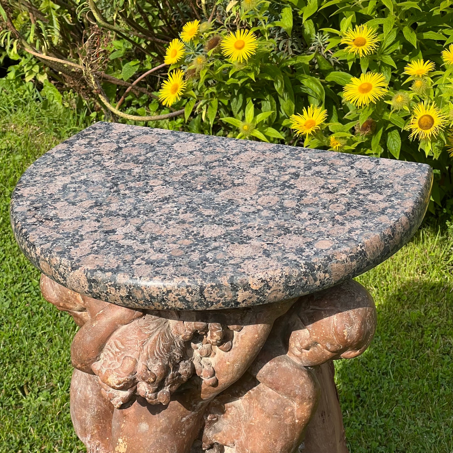 18th Century French Terracotta Putti Demi-Lune Table with Marble Top