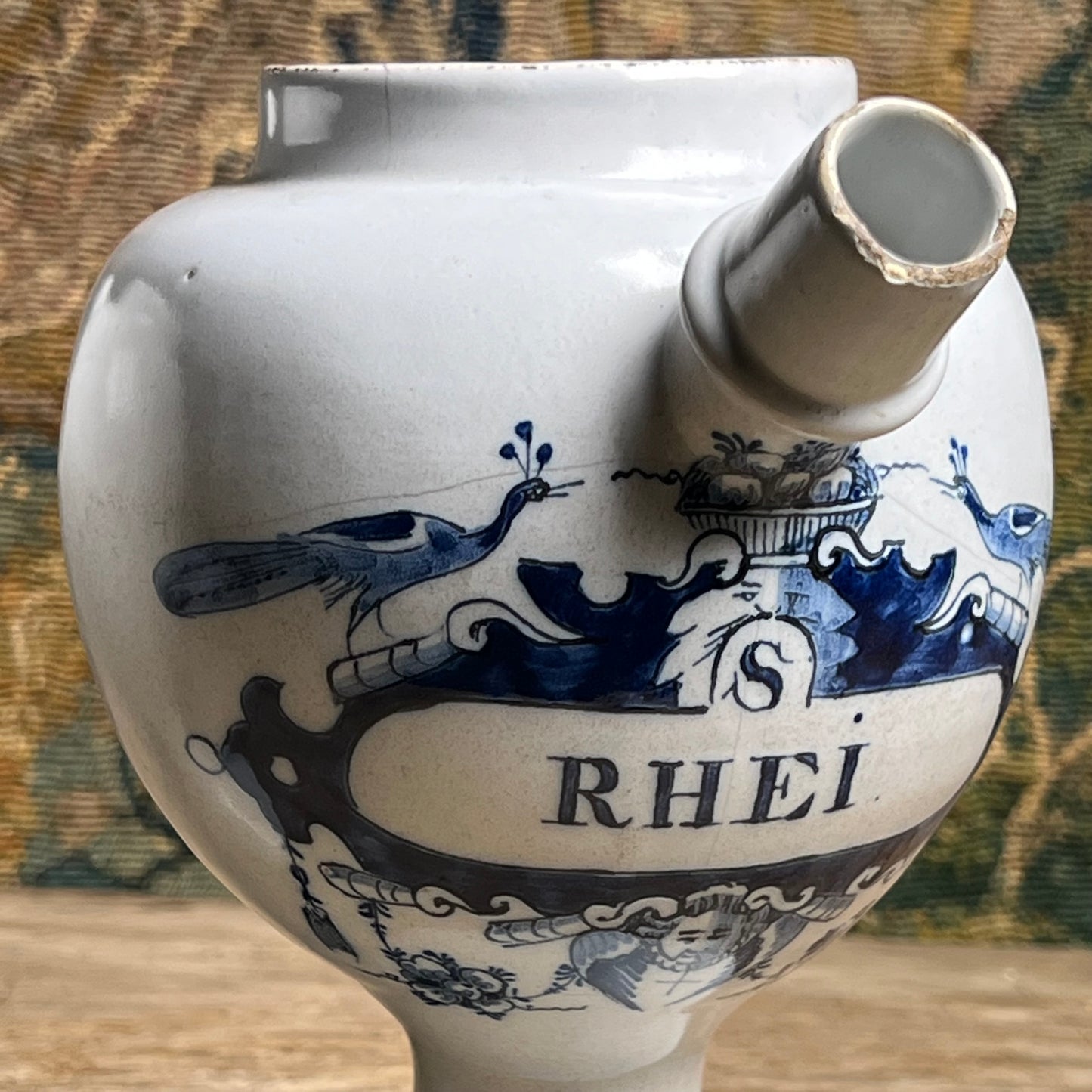 Pair of Dutch Delft Apothecary Syrup Jars, “Oxym. Simpl.” & “S. Rhei”, Mid-18th century (c.1730–1760)