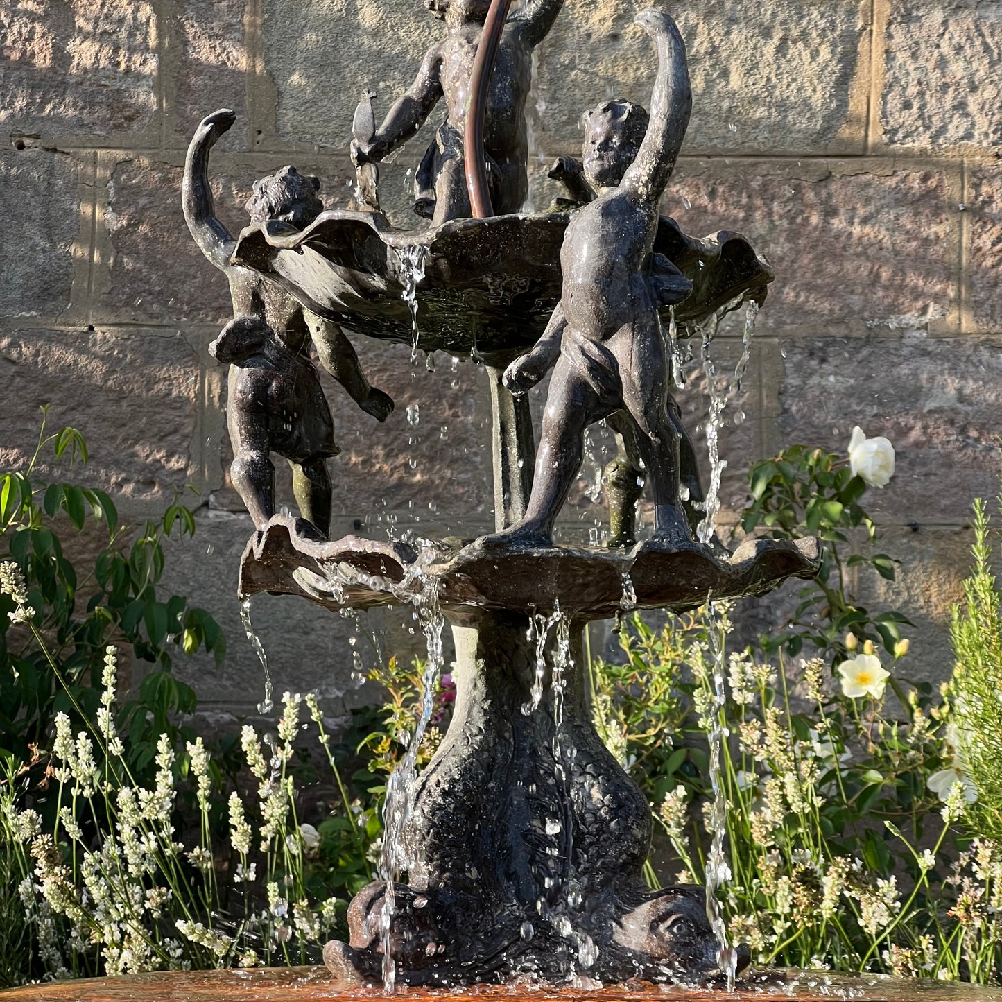 English Lead Garden Fountain with Cherub Figures, c.1920