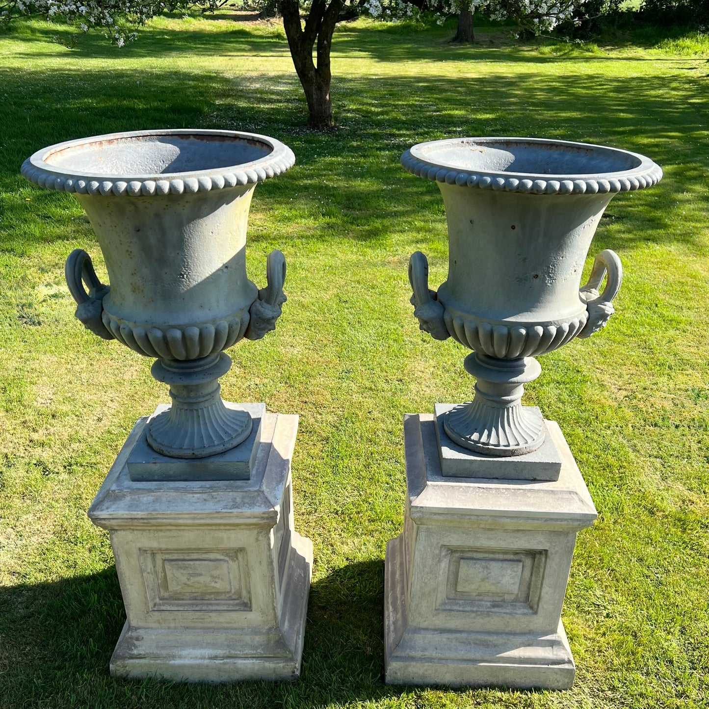 Grand Scale Pair of Handyside Campana Urns & Plinths c.1880