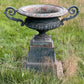 Pair of English Cast Iron Garden Urns with Plinths c.1870