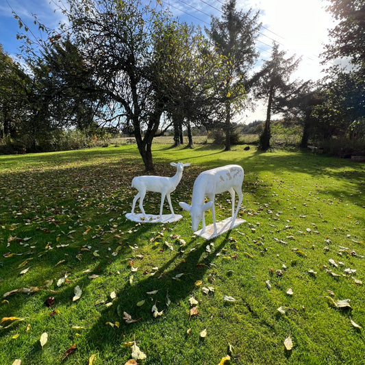 Pair of Composite Stone Deer Garden Sculptures