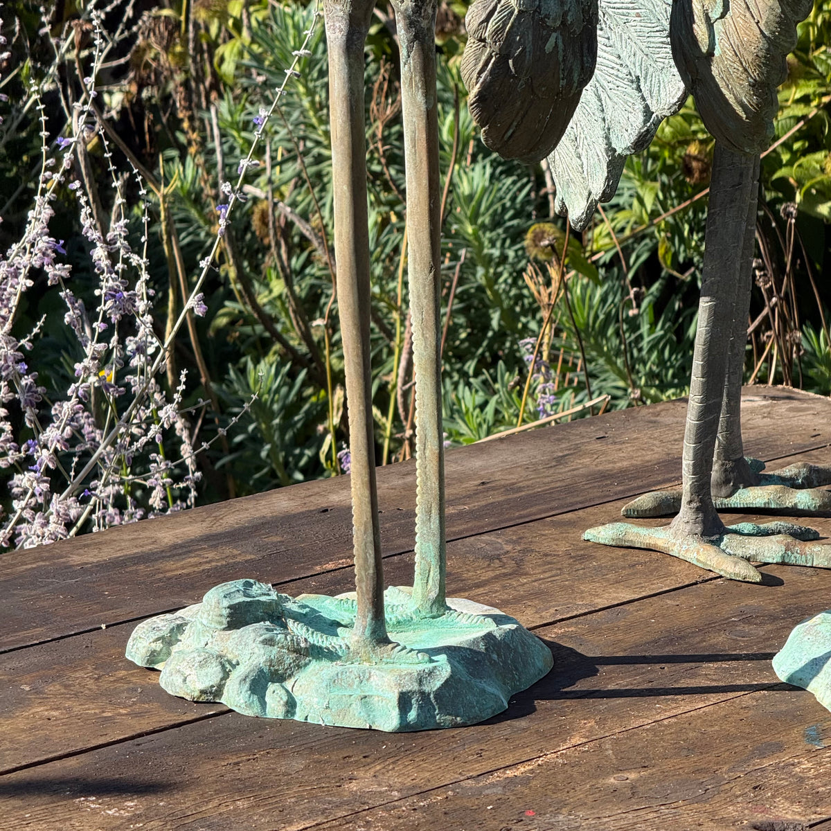 Set of Three Bronze Garden Cranes