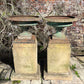 Pair of French Cast Iron Tazza Urns on Sandstone Plinths c.1880