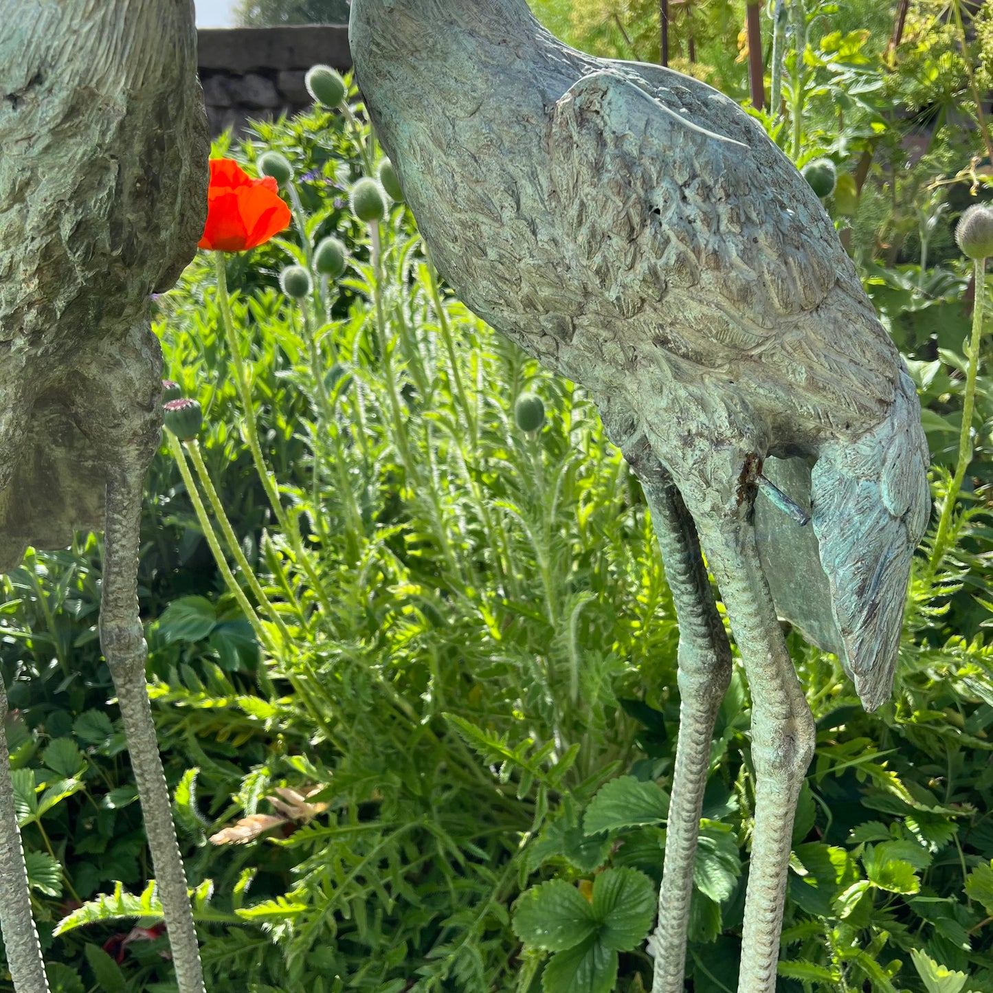 Pair of Meiji Style Bronze Garden Cranes with Fountain Spouts Mid 20th Century