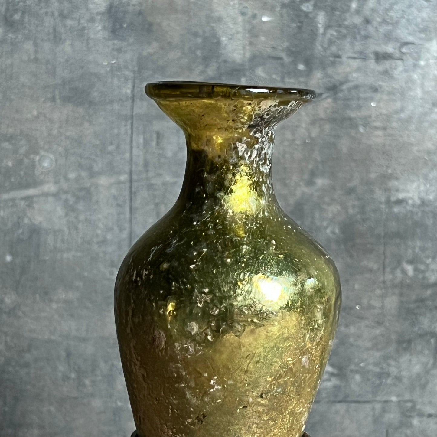 Iridescent Olive-Gold Roman Amphora Bottle Circa 3rd-4th Century A.D.