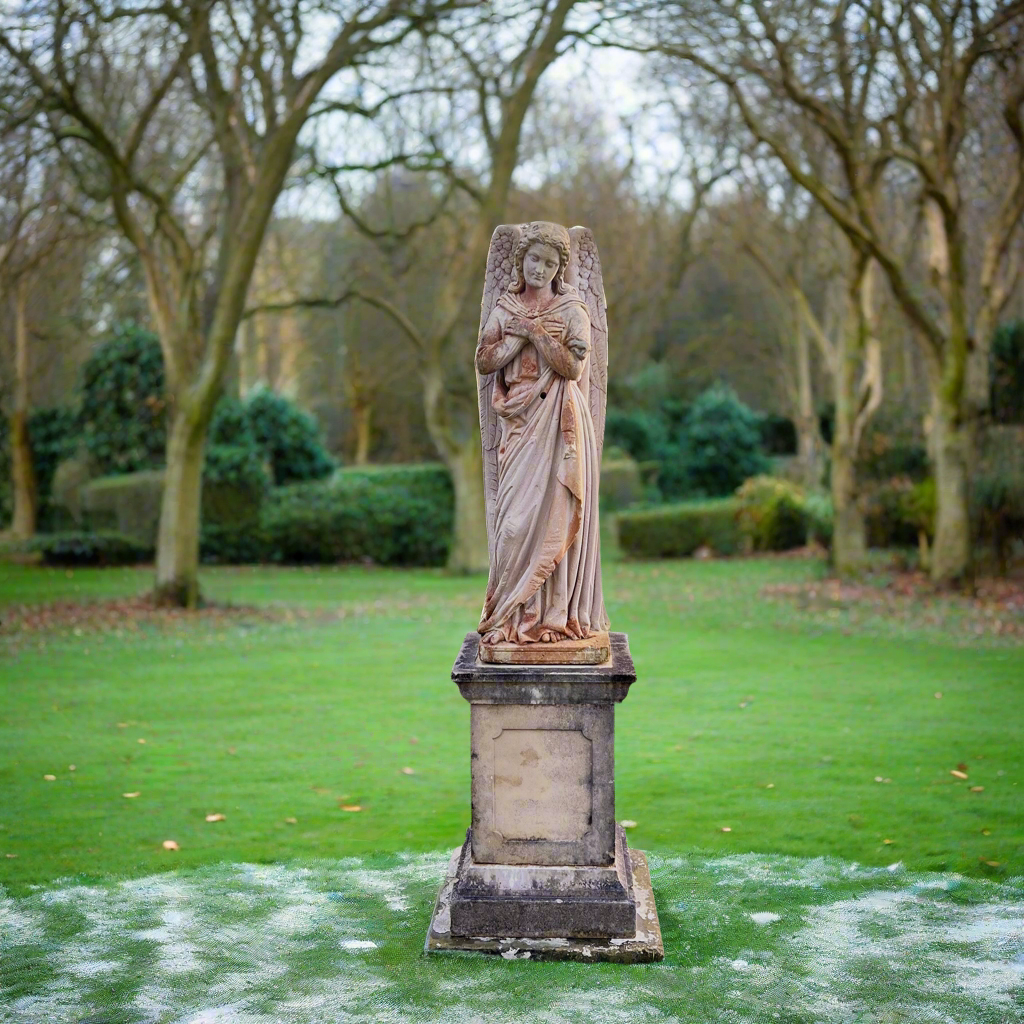 French Limestone Carved Angel Late 19th Century