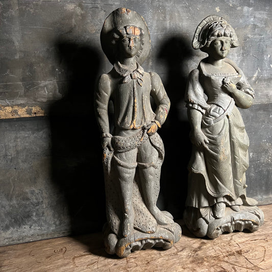 Dutch Carved Wooden Fisherfolk Stage/Fairground Figures 18th Century