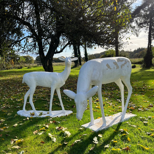 Pair of Composite Stone Deer Garden Sculptures